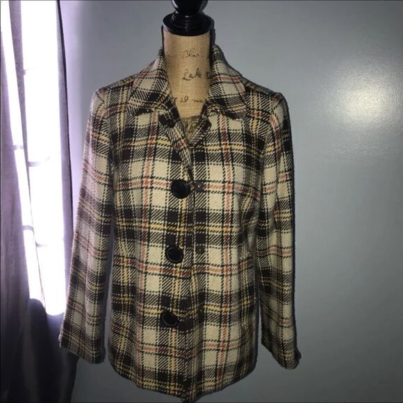 Relativity brown plaided brown pea coat size 8 - Picture 2 of 5